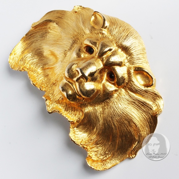 Christopher Ross Lion Head Belt Buckle Large 7in L 24kt Gold Plate SATC Vintage - Picture 5 of 9